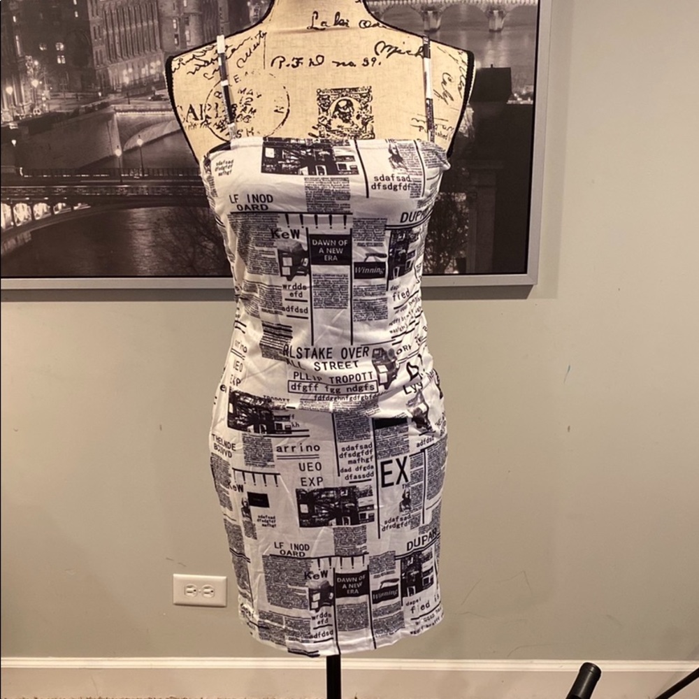 Newspaper 📰 Print Cami Bodycon Mini Dress